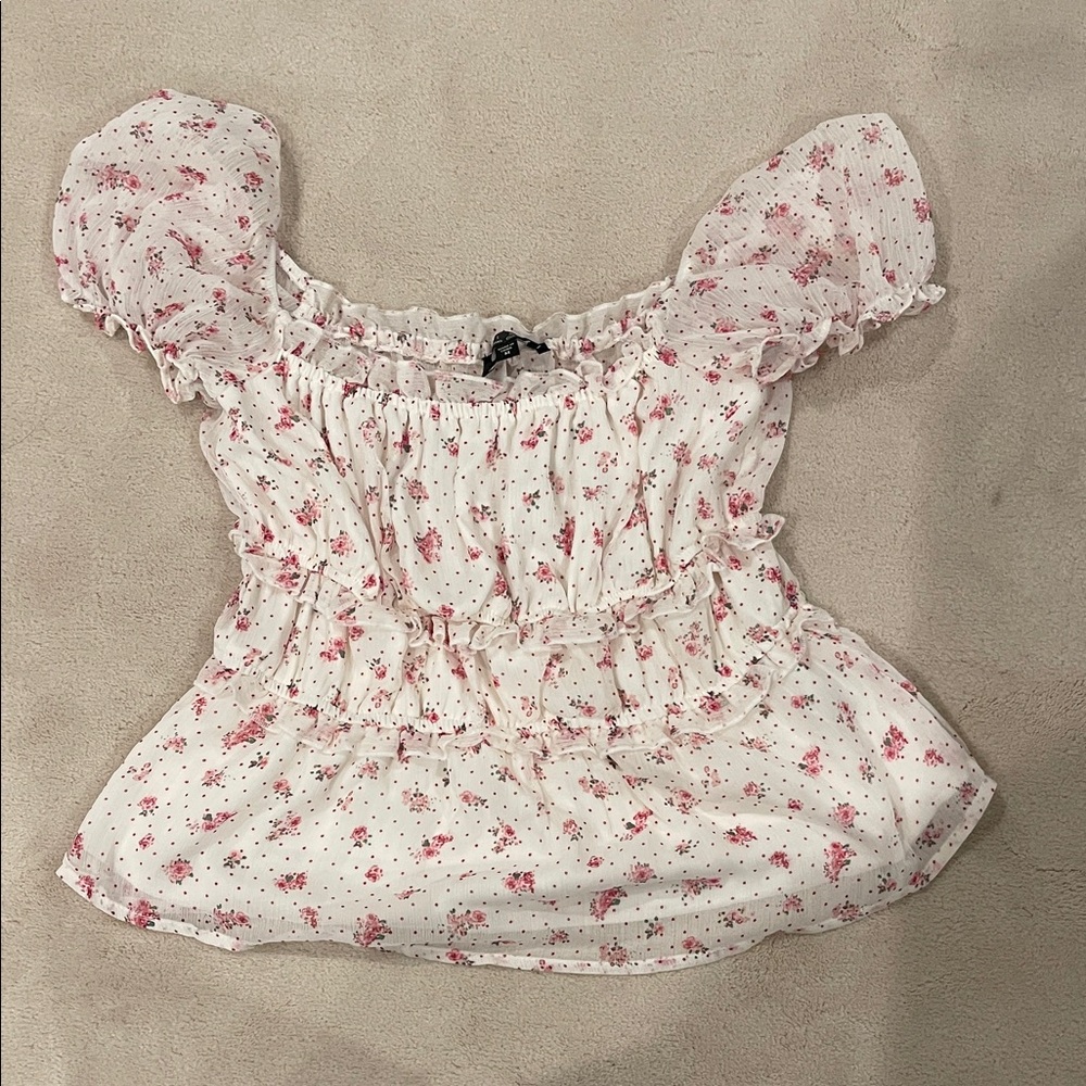 Forever 21 Pink Floral Ruffle Blouse